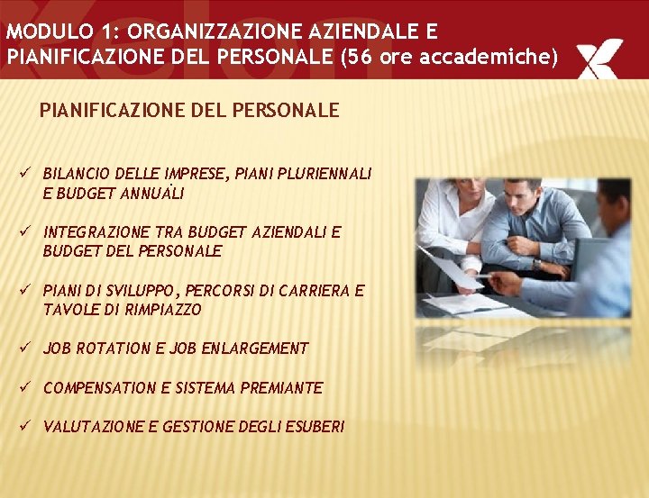 MODULO 1: ORGANIZZAZIONE AZIENDALE E PIANIFICAZIONE DEL PERSONALE (56 ore accademiche) PIANIFICAZIONE DEL PERSONALE