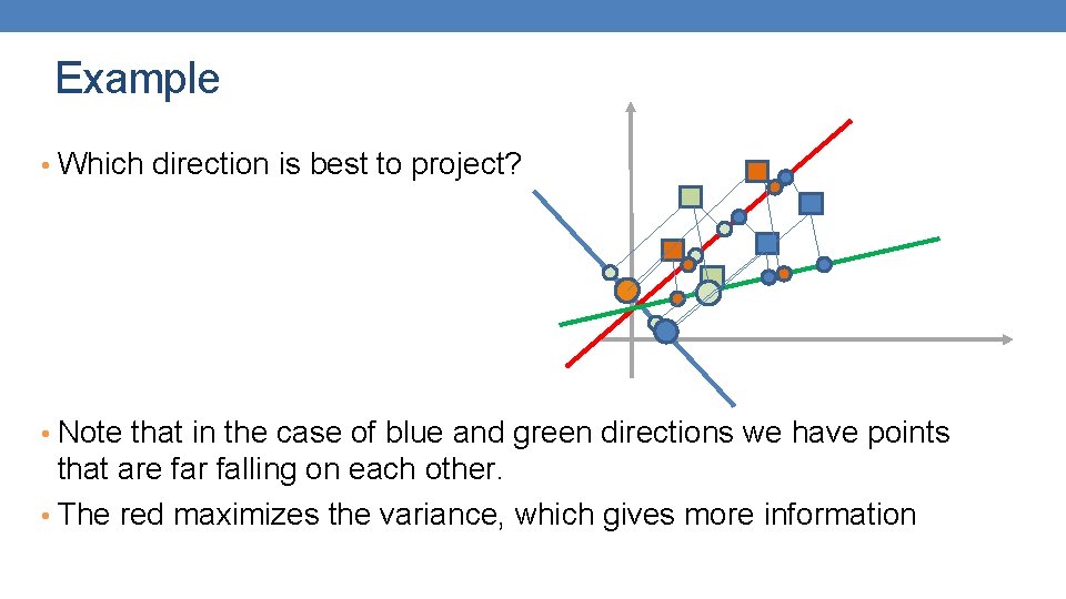 Example • Which direction is best to project? • Note that in the case
