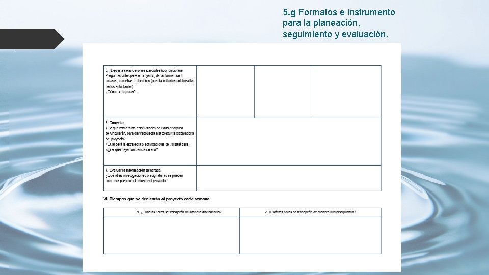 5. g Formatos e instrumento para la planeación, seguimiento y evaluación. 