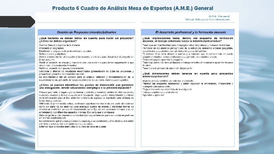 Producto 6 Cuadro de Análisis Mesa de Expertos (A. M. E. ) General 