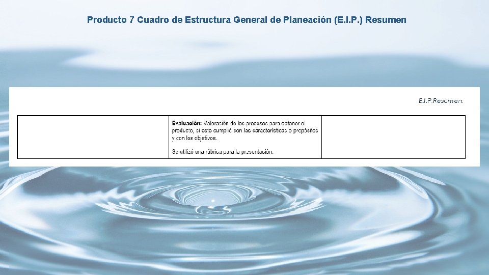 Producto 7 Cuadro de Estructura General de Planeación (E. I. P. ) Resumen 