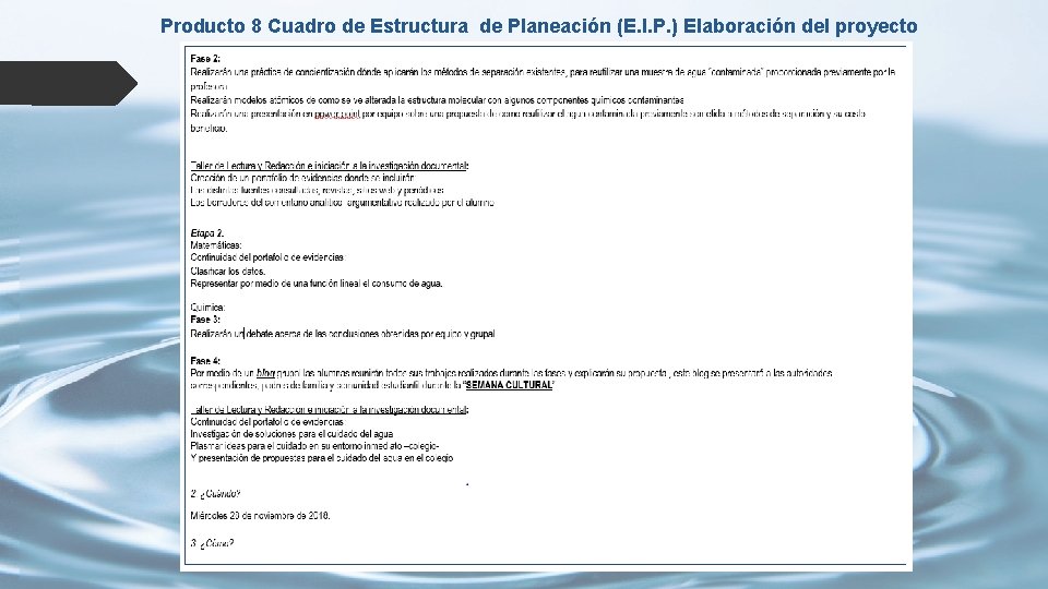 Producto 8 Cuadro de Estructura de Planeación (E. I. P. ) Elaboración del proyecto