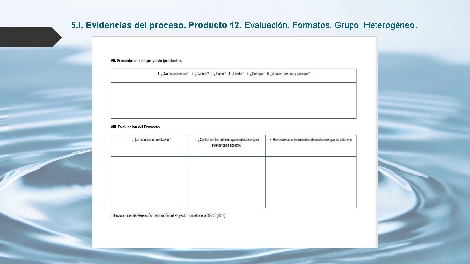 5. i. Evidencias del proceso. Producto 12. Evaluación. Formatos. Grupo Heterogéneo. 