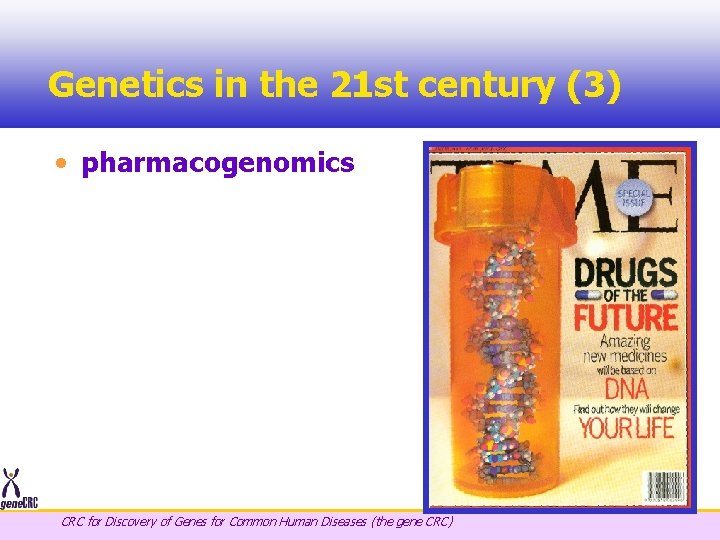Genetics in the 21 st century (3) • pharmacogenomics CRC for Discovery of Genes