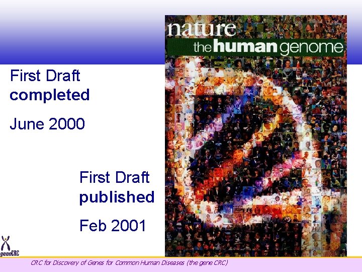 First Draft completed June 2000 First Draft published Feb 2001 CRC for Discovery of