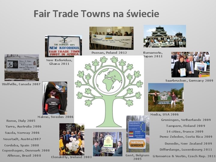 Fair Trade Towns na świecie Poznan, Poland 2012 Kumamoto, Japan 2011 New Koforidua, Ghana