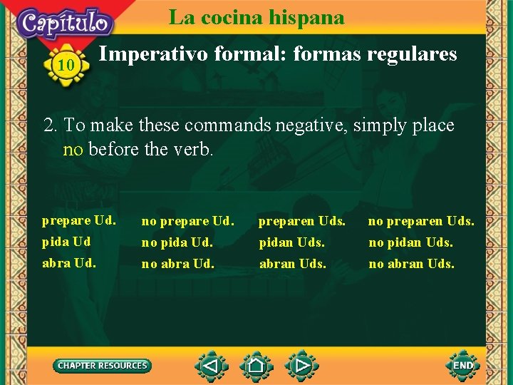 La cocina hispana 10 Imperativo formal: formas regulares 2. To make these commands negative,