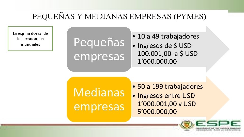 PEQUEÑAS Y MEDIANAS EMPRESAS (PYMES) La espina dorsal de las economías mundiales Pequeñas empresas