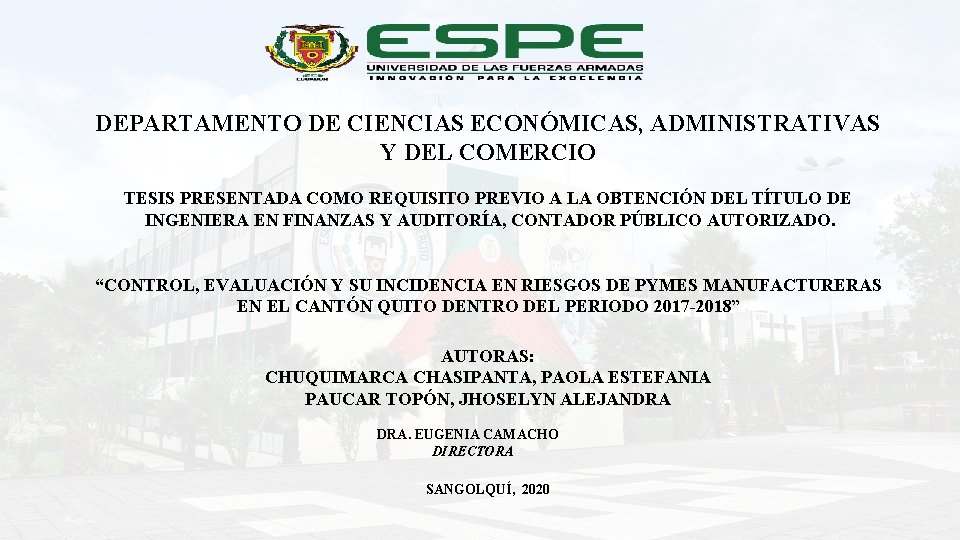 DEPARTAMENTO DE CIENCIAS ECONÓMICAS, ADMINISTRATIVAS Y DEL COMERCIO TESIS PRESENTADA COMO REQUISITO PREVIO A