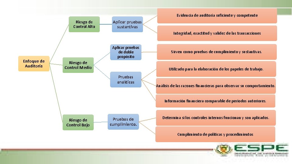 Evidencia de auditoría suficiente y competente Riesgo de Control Alto Aplicar pruebas sustantivas Integridad,