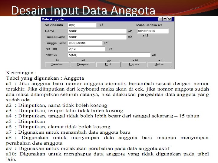 Desain Input Data Anggota 