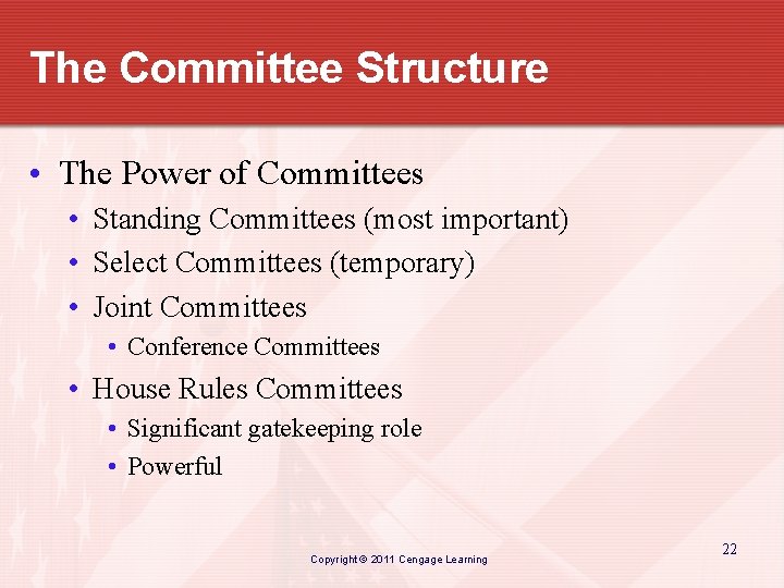 The Committee Structure • The Power of Committees • Standing Committees (most important) •