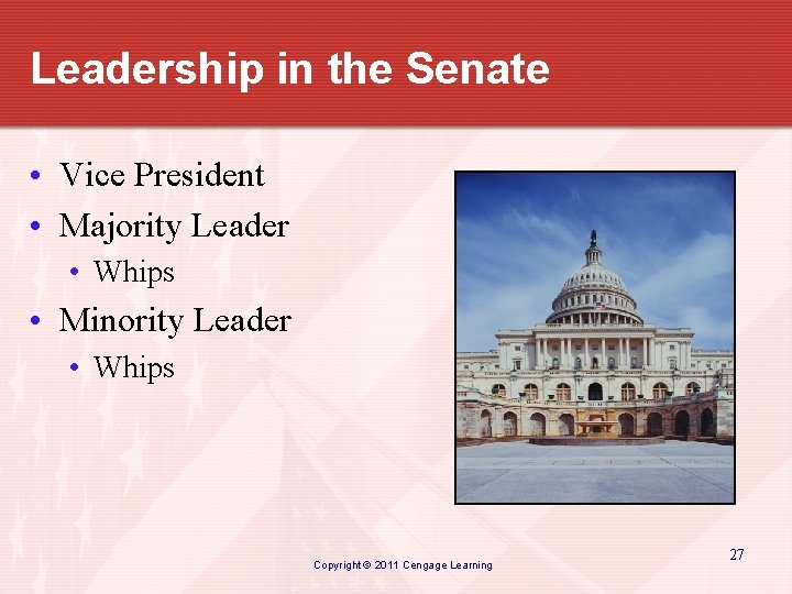 Leadership in the Senate • Vice President • Majority Leader • Whips • Minority