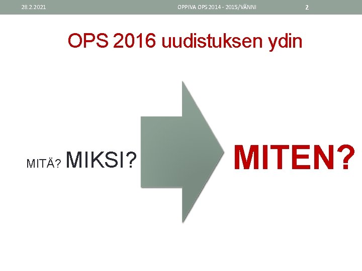 28. 2. 2021 OPPIVA OPS 2014 - 2015/VÄNNI 2 OPS 2016 uudistuksen ydin MITÄ?