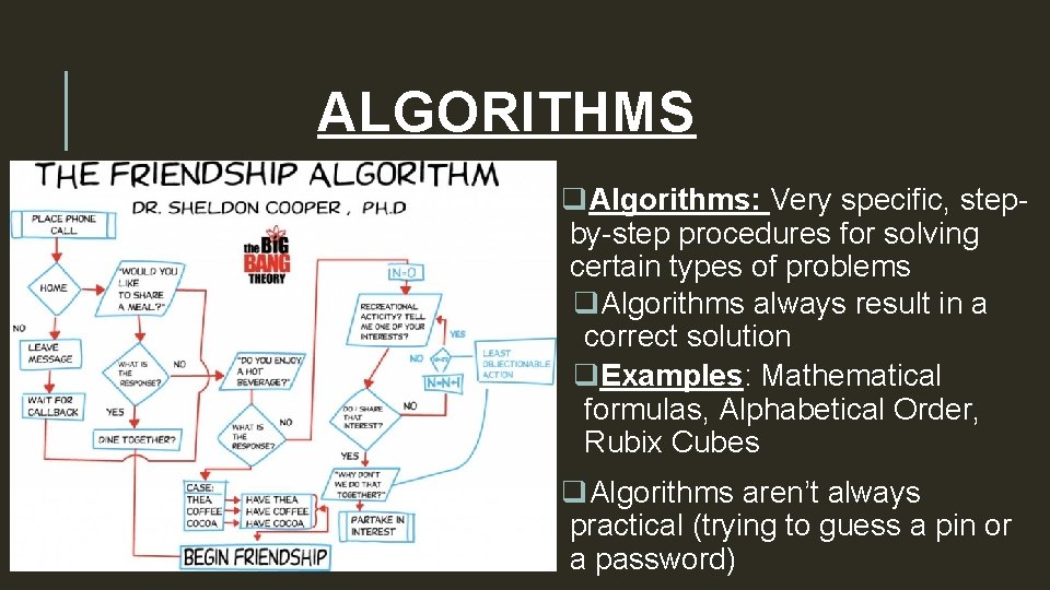 ALGORITHMS q. Algorithms: Very specific, stepby-step procedures for solving certain types of problems q.