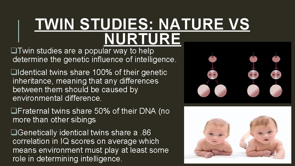 TWIN STUDIES: NATURE VS NURTURE q. Twin studies are a popular way to help