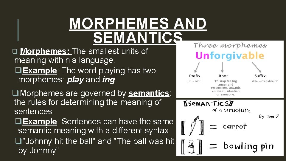 MORPHEMES AND SEMANTICS q Morphemes: The smallest units of meaning within a language. q.