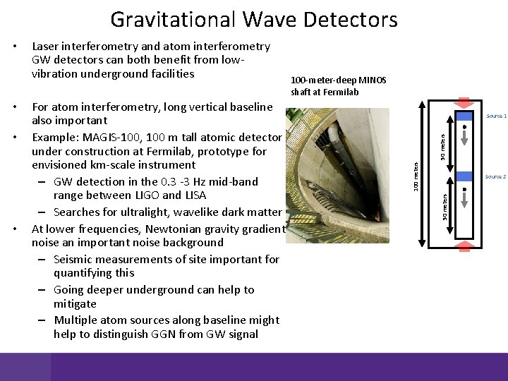 Gravitational Wave Detectors • Source 1 50 meters • For atom interferometry, long vertical