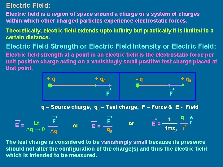 Electric Field: Electric field is a region of space around a charge or a