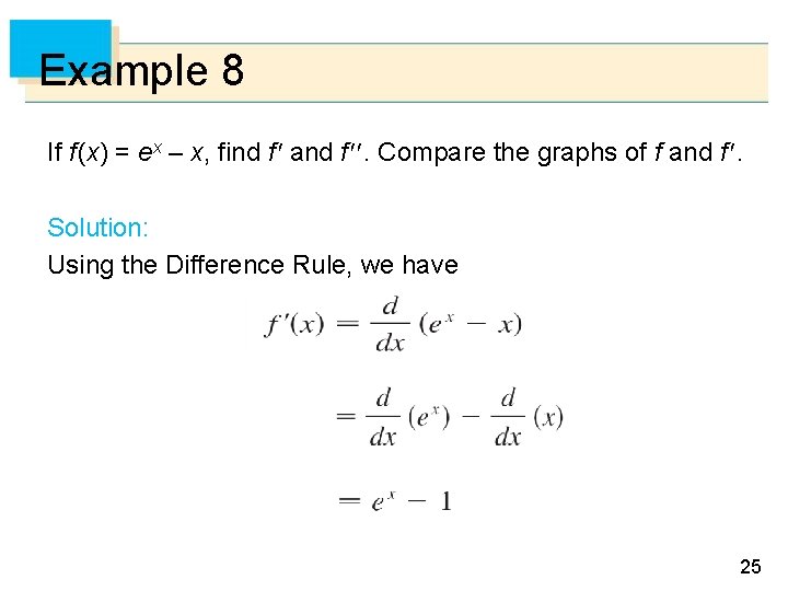 Example 8 If f (x) = ex – x, find f and f .