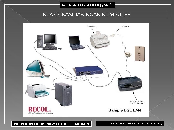 JARINGAN KOMPUTER (3 SKS) KLASIFIKASI JARINGAN KOMPUTER jimmichaelw@gmail. com- http: //jimmichaelw. wordpress. com UNIVERSITAS