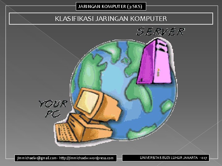 JARINGAN KOMPUTER (3 SKS) KLASIFIKASI JARINGAN KOMPUTER jimmichaelw@gmail. com- http: //jimmichaelw. wordpress. com UNIVERSITAS JARINGAN KOMPUTER (3 SKS) KLASIFIKASI JARINGAN KOMPUTER jimmichaelw@gmail. com- http: //jimmichaelw. wordpress. com UNIVERSITAS