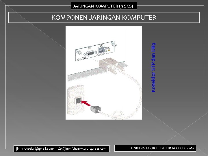 JARINGAN KOMPUTER (3 SKS) Konektor STP dan DB 9 KOMPONEN JARINGAN KOMPUTER jimmichaelw@gmail. com-