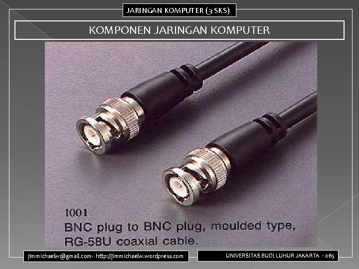 JARINGAN KOMPUTER (3 SKS) KOMPONEN JARINGAN KOMPUTER jimmichaelw@gmail. com- http: //jimmichaelw. wordpress. com UNIVERSITAS JARINGAN KOMPUTER (3 SKS) KOMPONEN JARINGAN KOMPUTER jimmichaelw@gmail. com- http: //jimmichaelw. wordpress. com UNIVERSITAS