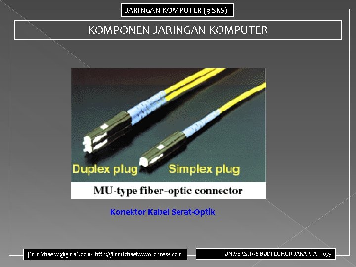 JARINGAN KOMPUTER (3 SKS) KOMPONEN JARINGAN KOMPUTER Konektor Kabel Serat-Optik jimmichaelw@gmail. com- http: //jimmichaelw.