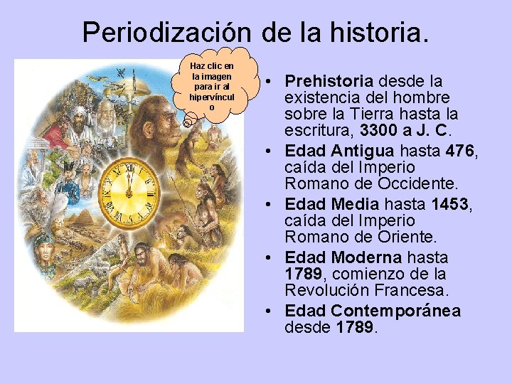 Periodización de la historia. Haz clic en la imagen para ir al hipervíncul o Periodización de la historia. Haz clic en la imagen para ir al hipervíncul o