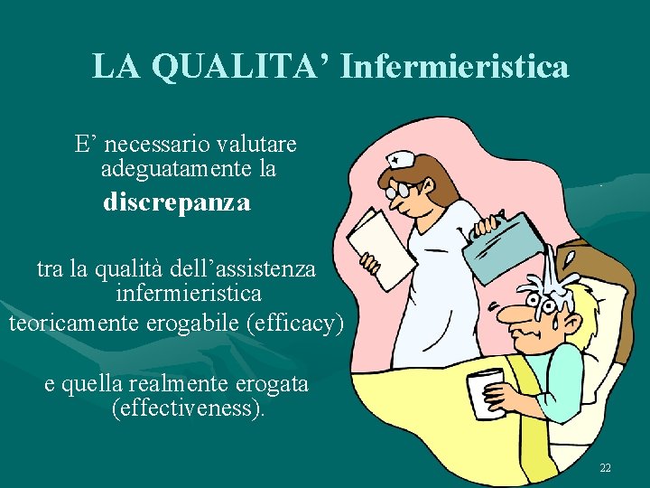 LA QUALITA’ Infermieristica E’ necessario valutare adeguatamente la discrepanza tra la qualità dell’assistenza infermieristica