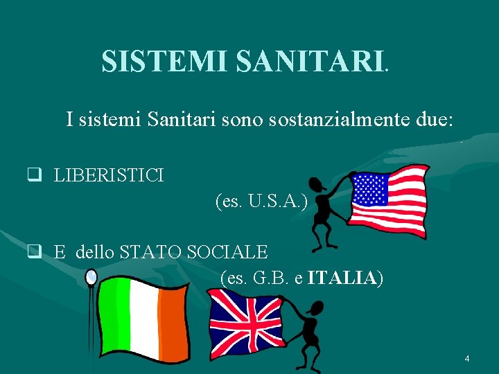 SISTEMI SANITARI. I sistemi Sanitari sono sostanzialmente due: q LIBERISTICI (es. U. S. A.