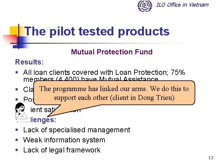 ILO Office in Vietnam The pilot tested products Mutual Protection Fund Results: § All