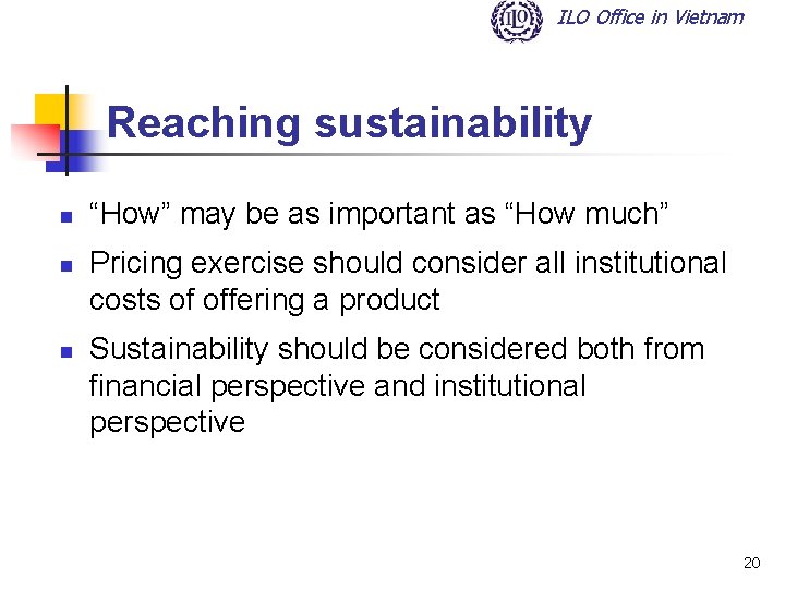 ILO Office in Vietnam Reaching sustainability n n n “How” may be as important