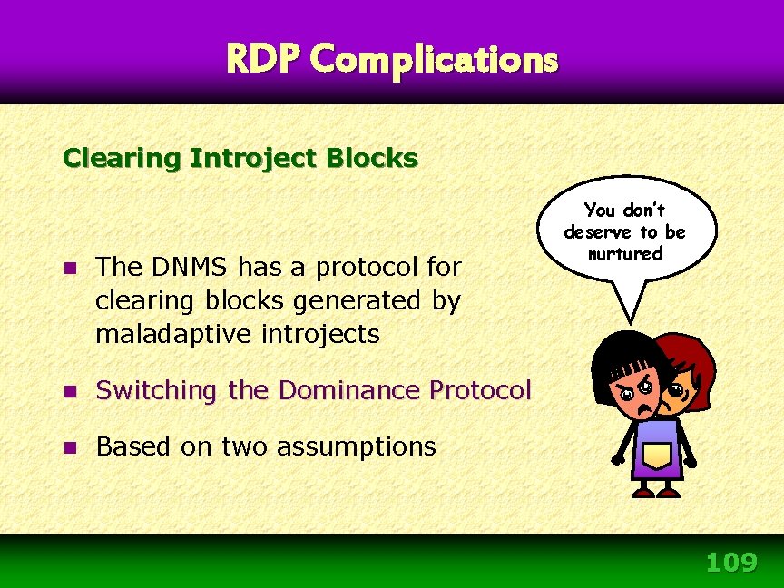 RDP Complications Clearing Introject Blocks n The DNMS has a protocol for clearing blocks RDP Complications Clearing Introject Blocks n The DNMS has a protocol for clearing blocks