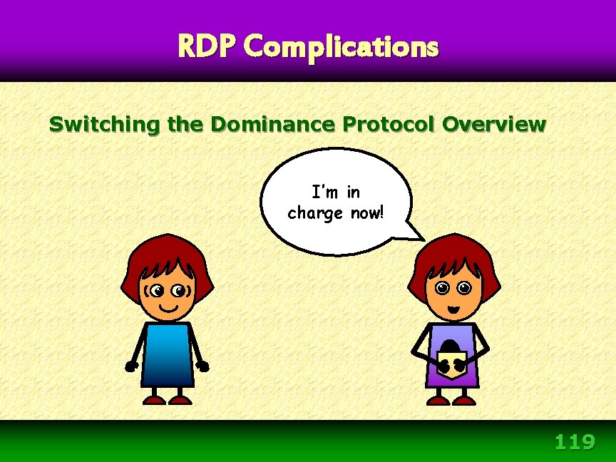RDP Complications Switching the Dominance Protocol Overview I’m in charge now! 119 RDP Complications Switching the Dominance Protocol Overview I’m in charge now! 119
