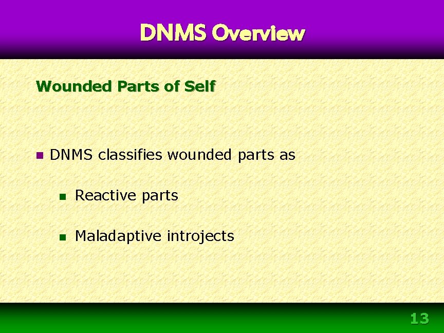 DNMS Overview Wounded Parts of Self n DNMS classifies wounded parts as n Reactive DNMS Overview Wounded Parts of Self n DNMS classifies wounded parts as n Reactive