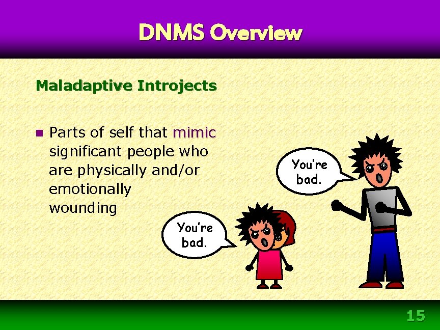 DNMS Overview Maladaptive Introjects n Parts of self that mimic significant people who are DNMS Overview Maladaptive Introjects n Parts of self that mimic significant people who are