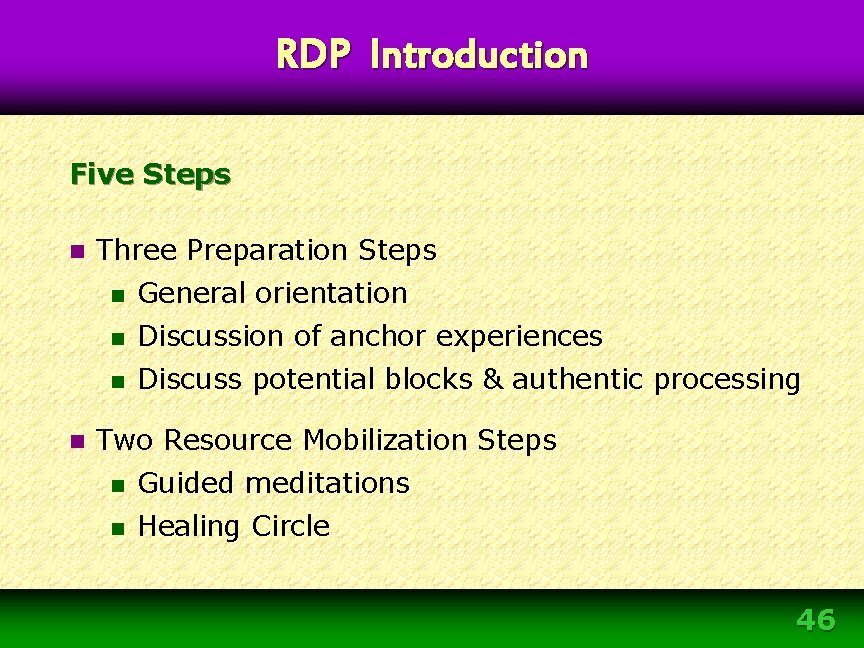 RDP Introduction Five Steps n n Three Preparation Steps n General orientation n Discussion RDP Introduction Five Steps n n Three Preparation Steps n General orientation n Discussion