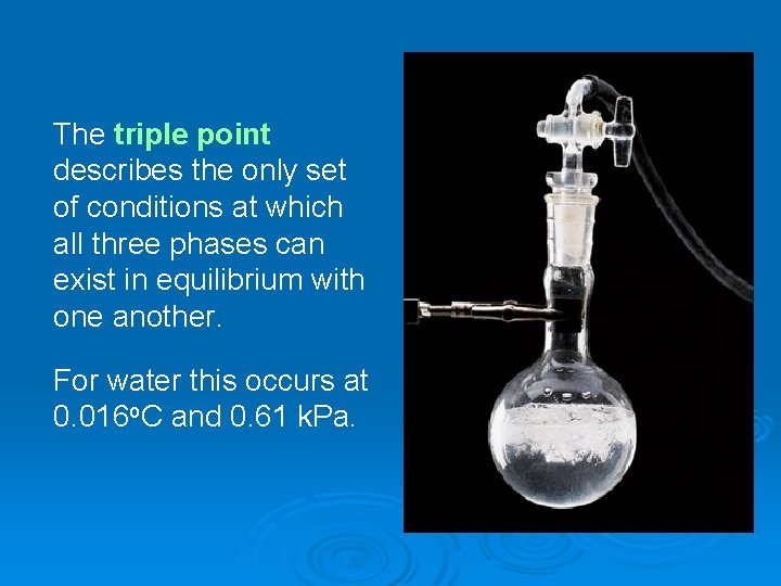 The triple point describes the only set of conditions at which all three phases The triple point describes the only set of conditions at which all three phases