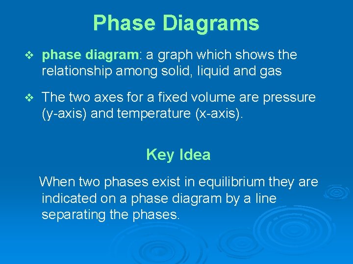 Phase Diagrams v phase diagram: a graph which shows the relationship among solid, liquid Phase Diagrams v phase diagram: a graph which shows the relationship among solid, liquid