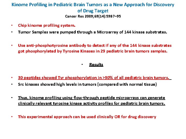 Kinome Profiling in Pediatric Brain Tumors as a New Approach for Discovery of Drug Kinome Profiling in Pediatric Brain Tumors as a New Approach for Discovery of Drug