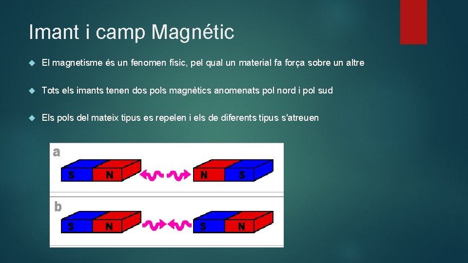 Imant i camp Magnétic El magnetisme és un fenomen físic, pel qual un material