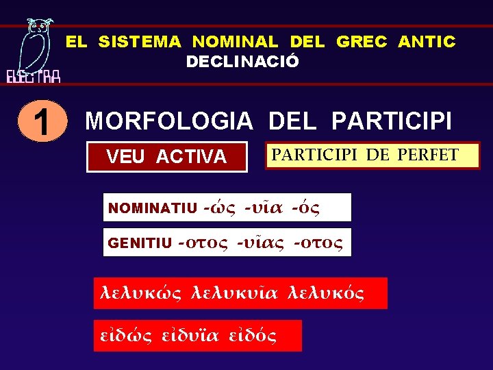 EL SISTEMA NOMINAL DEL GREC ANTIC DECLINACIÓ 1 MORFOLOGIA DEL PARTICIPI VEU ACTIVA NOMINATIU