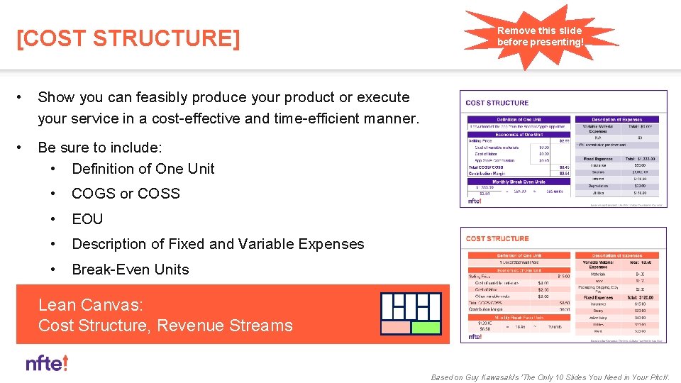 [COST STRUCTURE] • Show you can feasibly produce your product or execute your service