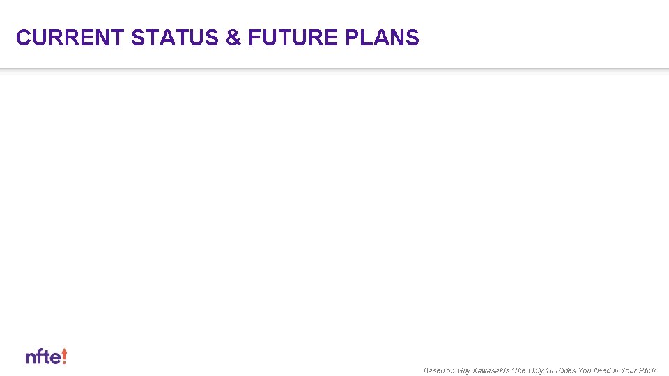 CURRENT STATUS & FUTURE PLANS Based on Guy Kawasaki's 'The Only 10 Slides You