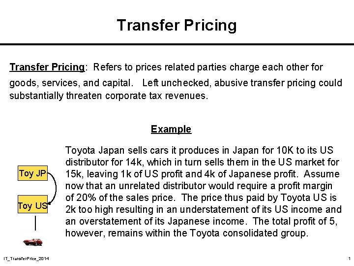 Transfer Pricing: Refers to prices related parties charge each other for goods, services, and Transfer Pricing: Refers to prices related parties charge each other for goods, services, and