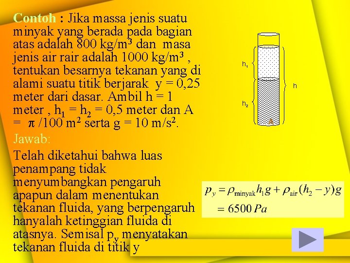 Contoh : Jika massa jenis suatu minyak yang berada pada bagian atas adalah 800