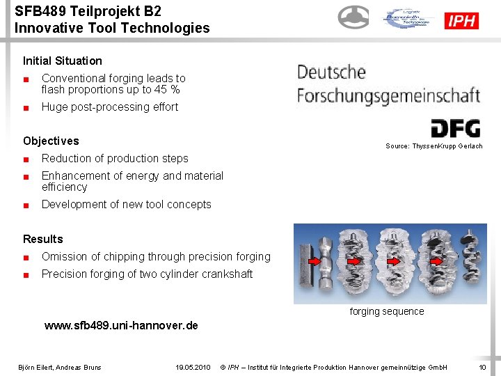 SFB 489 Teilprojekt B 2 Innovative Tool Technologies Initial Situation ■ Conventional forging leads