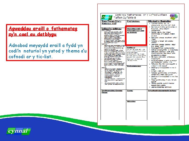 Agweddau eraill o fathemateg sy’n cael eu datblygu Adnabod meysydd eraill a fydd yn